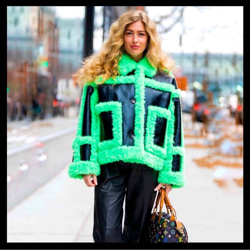 AKIRA Label La Vida Lime Crime Pleather Sherpa Coat Faux Leather Neon 💚 Size XL - Picture 16 of 16